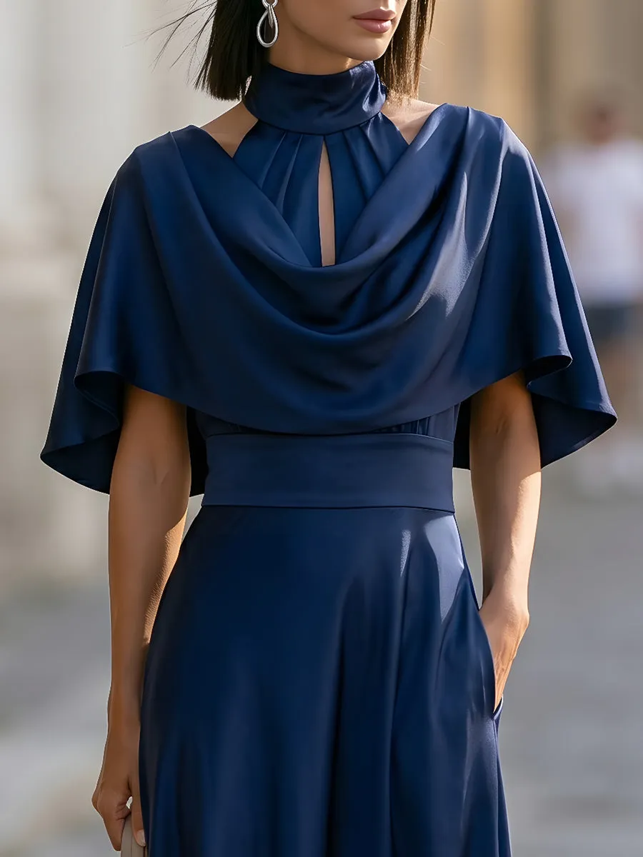 Satin Halter Neck Cape Sleeve Maxi Dress sold by Mooyius product image thumbnail 2