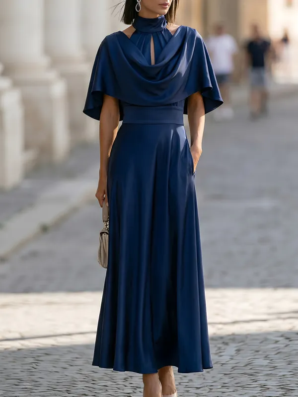 Satin Halter Neck Cape Sleeve Maxi Dress made by Mooyius