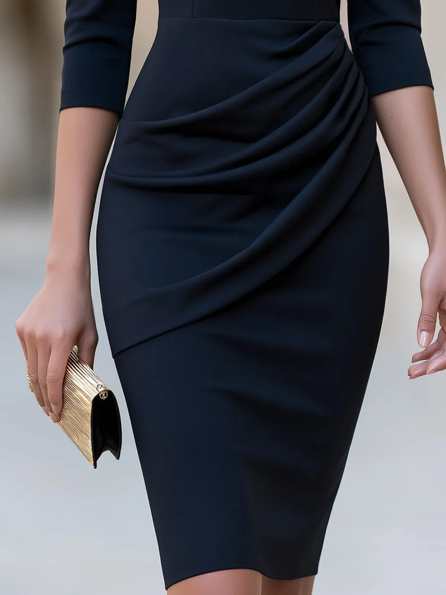 Draped Waist Asymmetric V-Neck Sheath Midi Dress sold by Mooyius product image thumbnail 3