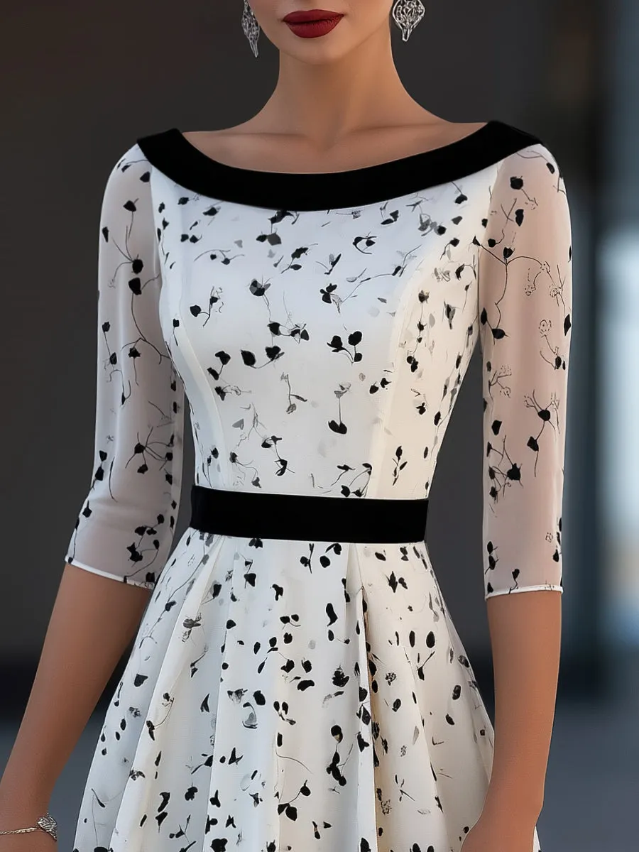 Contrast Waist Sheer Mesh Floral Print Midi Dress sold by Mooyius product image thumbnail 2
