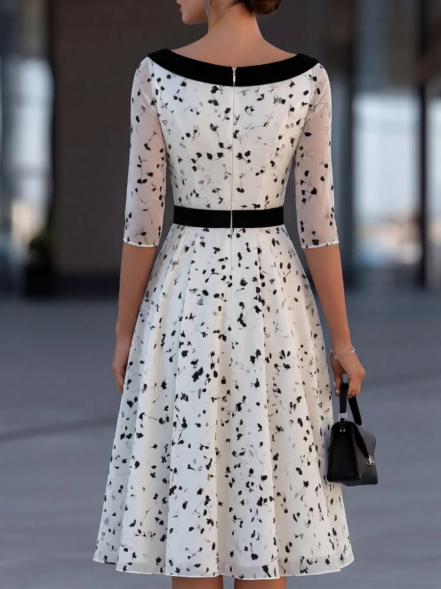 Contrast Waist Sheer Mesh Floral Print Midi Dress sold by Mooyius product image thumbnail 4