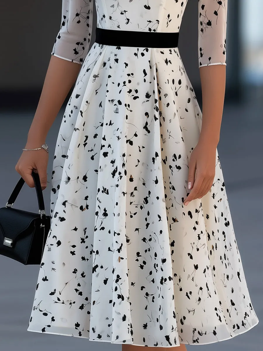 Contrast Waist Sheer Mesh Floral Print Midi Dress sold by Mooyius product image thumbnail 3