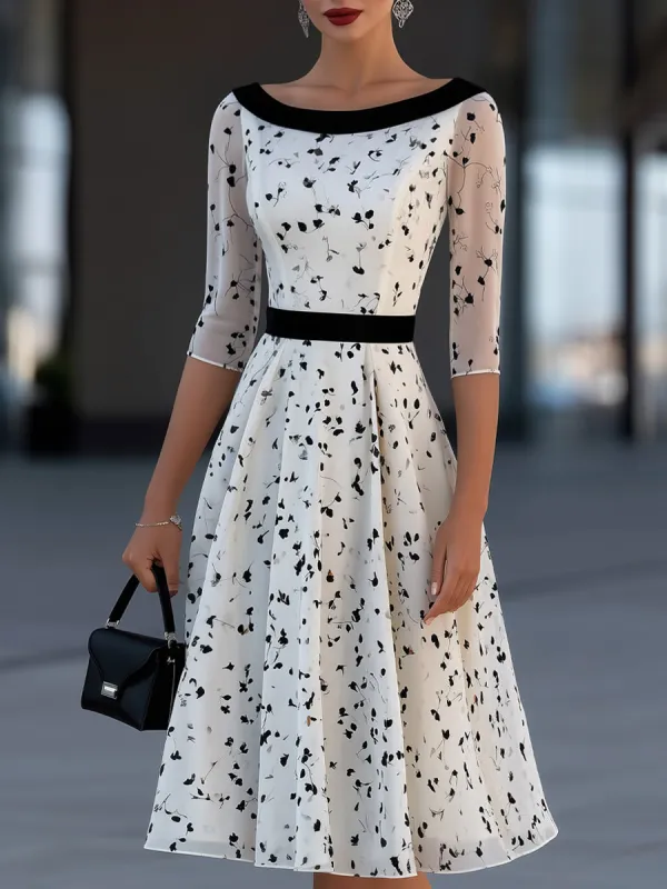 Contrast Waist Sheer Mesh Floral Print Midi Dress made by Mooyius
