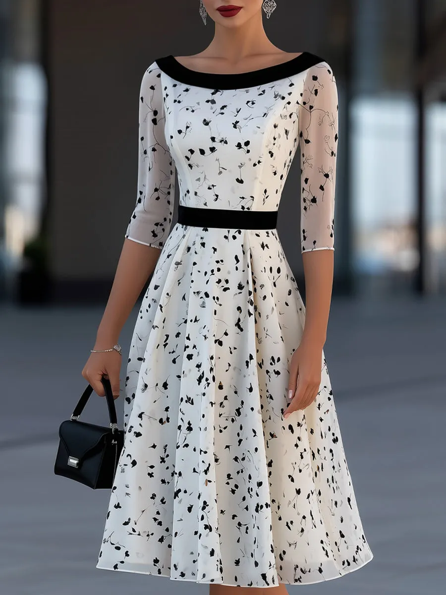 Contrast Waist Sheer Mesh Floral Print Midi Dress sold by Mooyius
