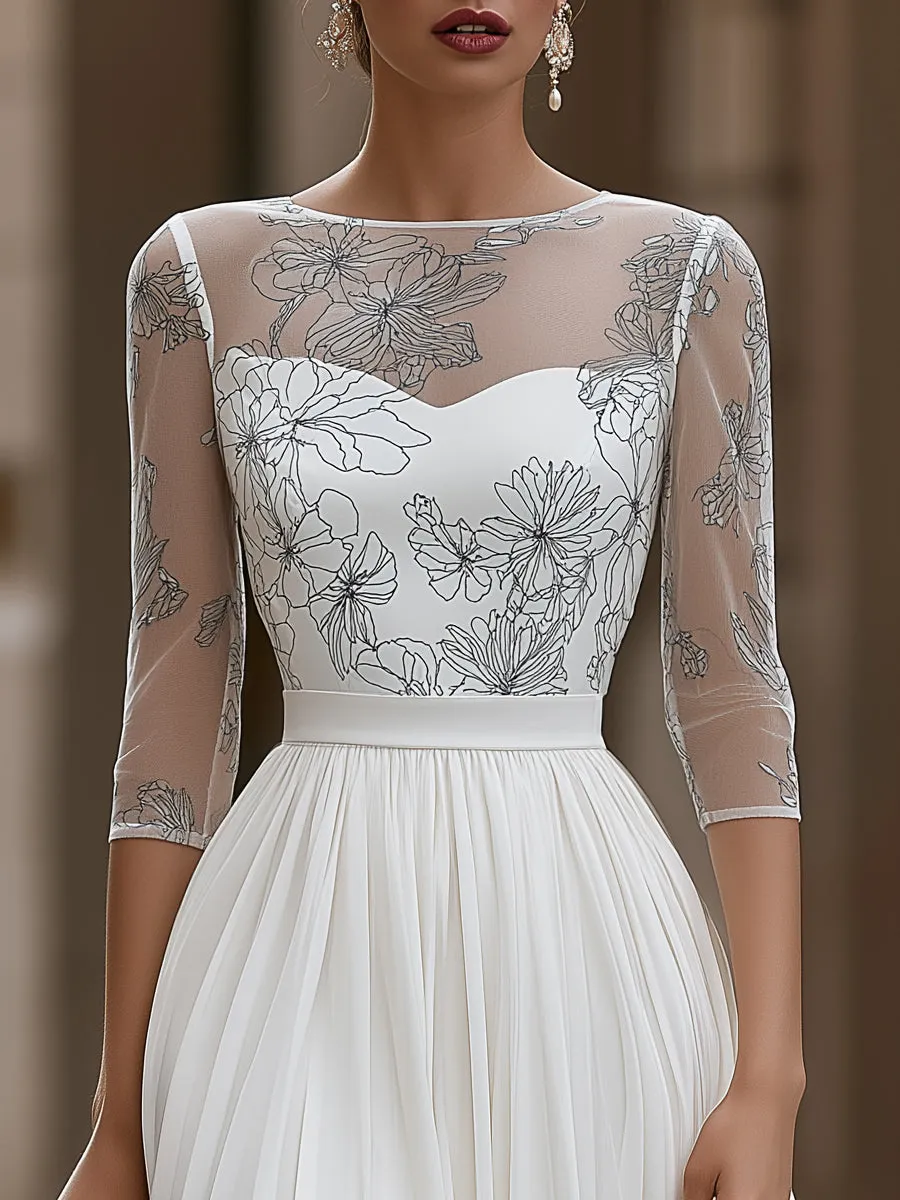 Floral Print Mesh Sleeve Pleated Midi Dress sold by Mooyius product image thumbnail 2