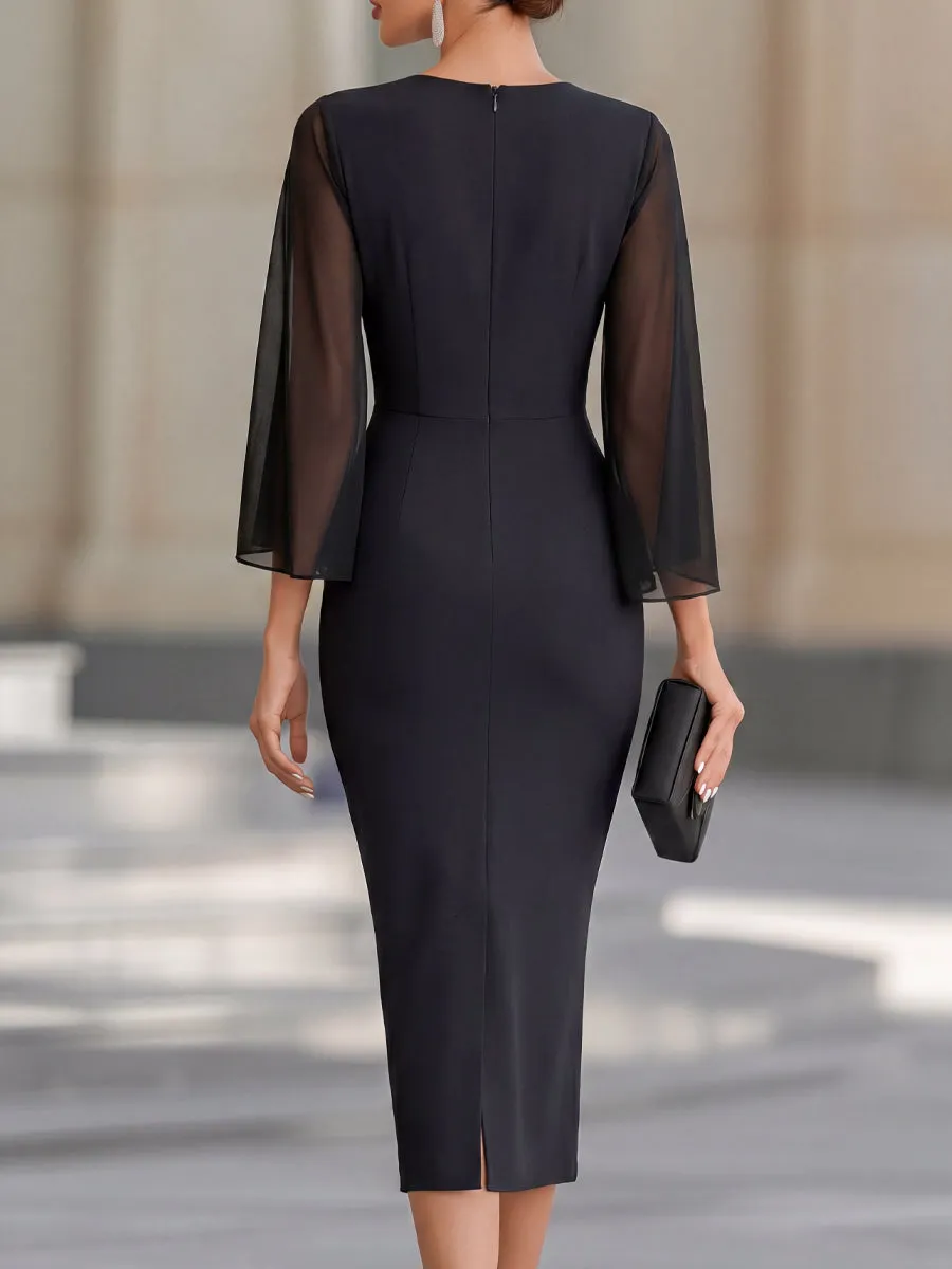 Minimalist Sheer Cape Sleeve Midi Dress sold by Mooyius product image thumbnail 5