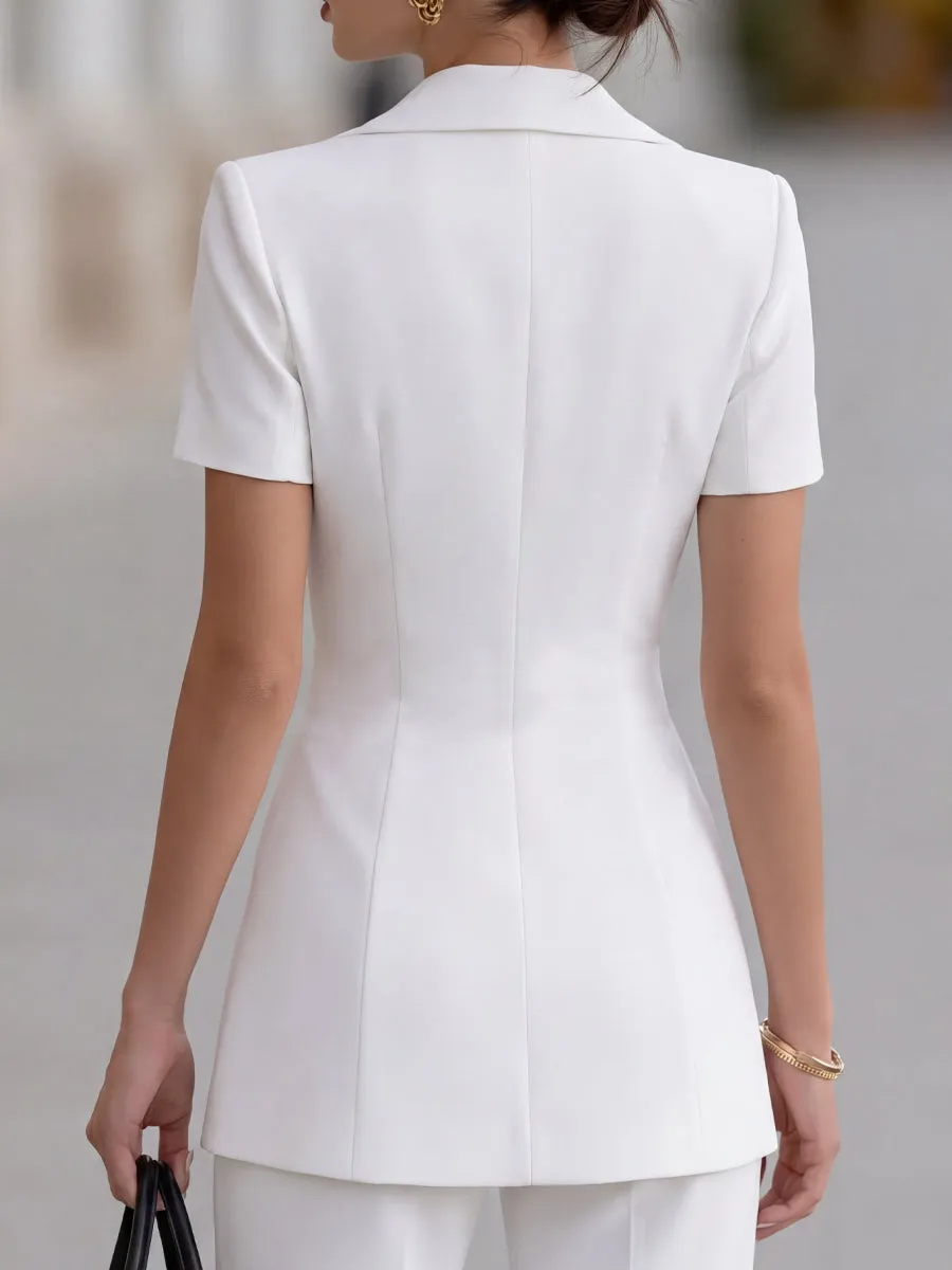 Buttons Flap Pocket Tailored Short Sleeve Blazer sold by Mooyius product image thumbnail 4