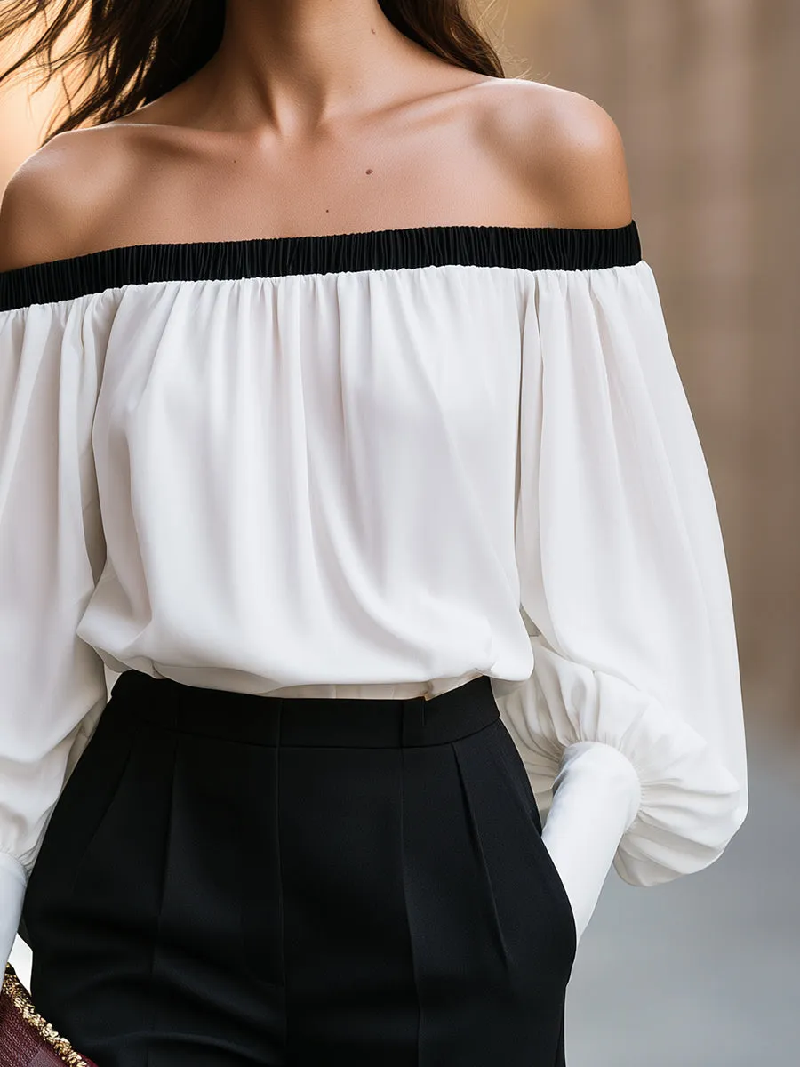 Elegant Off-Shoulder Balloon Sleeve Blouse sold by Mooyius product image thumbnail 4
