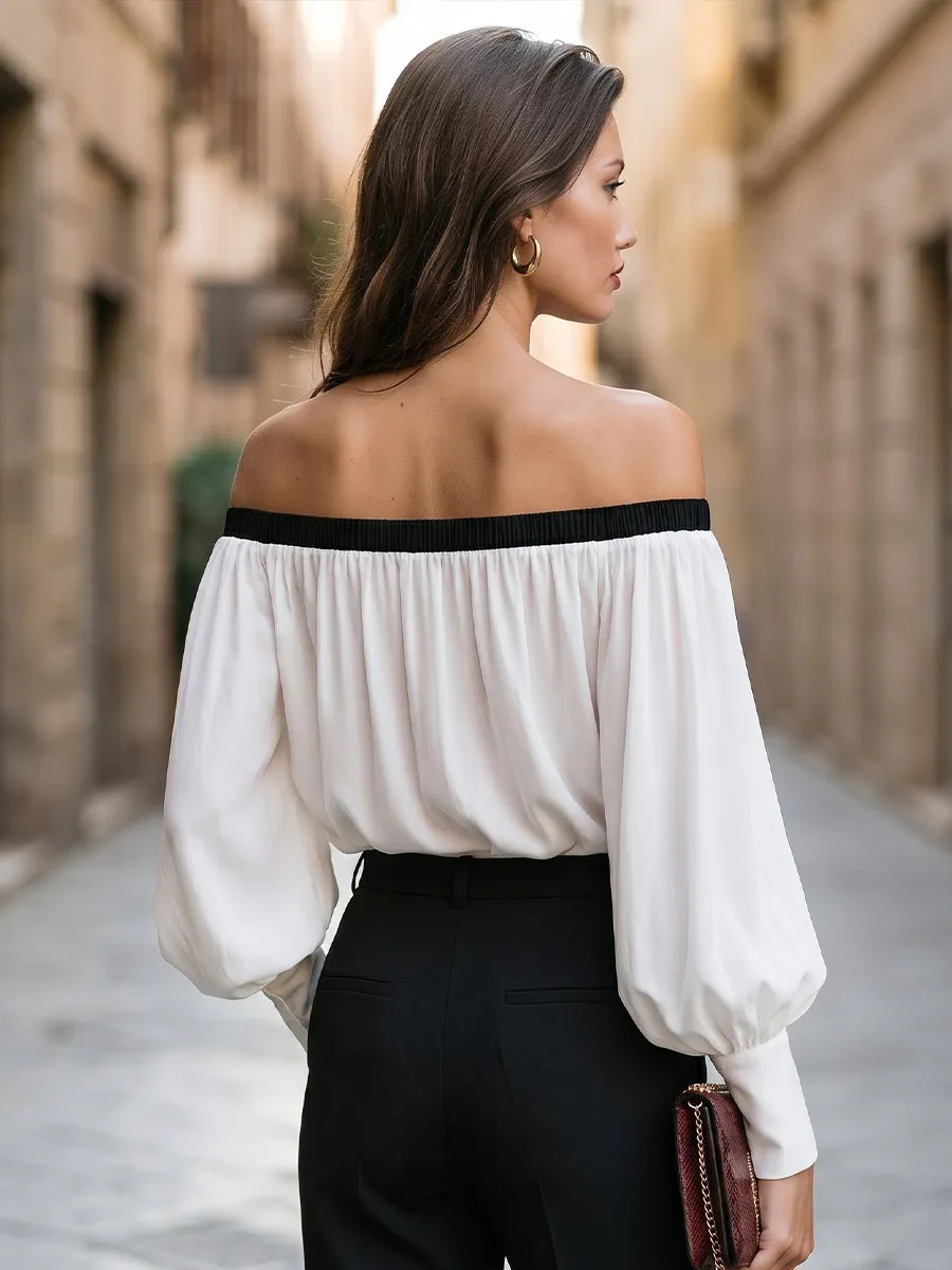 Elegant Off-Shoulder Balloon Sleeve Blouse sold by Mooyius product image thumbnail 5