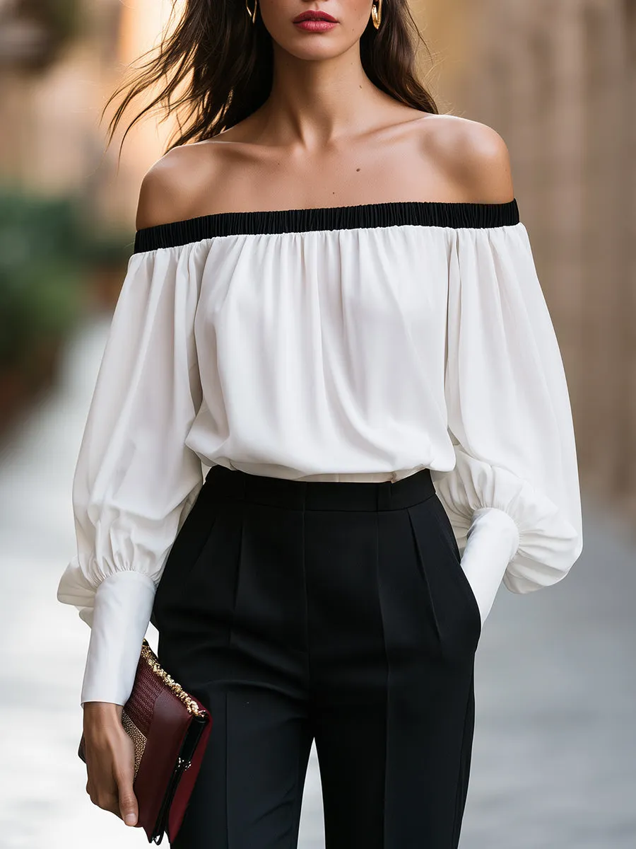 Elegant Off-Shoulder Balloon Sleeve Blouse sold by Mooyius