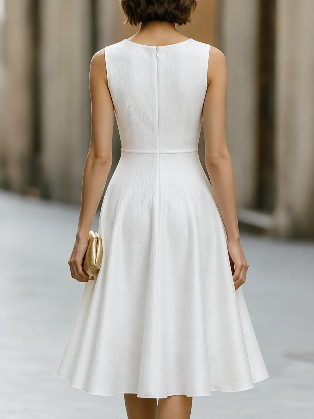 Minimalist Sleeveless Textured Finish Fit-and-Flare Midi Dress sold by Mooyius product image thumbnail 5