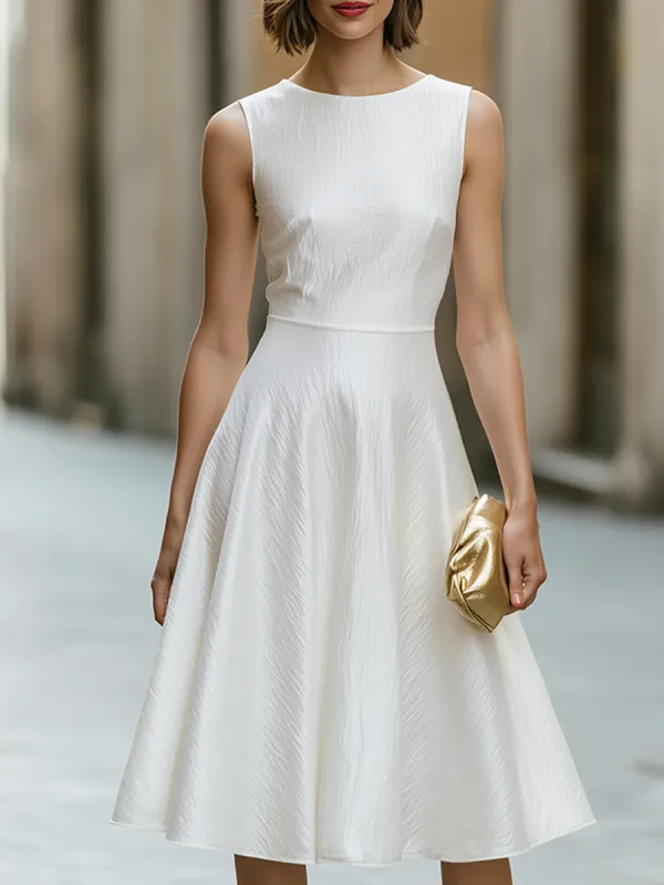 Minimalist Sleeveless Textured Finish Fit-and-Flare Midi Dress made by Mooyius