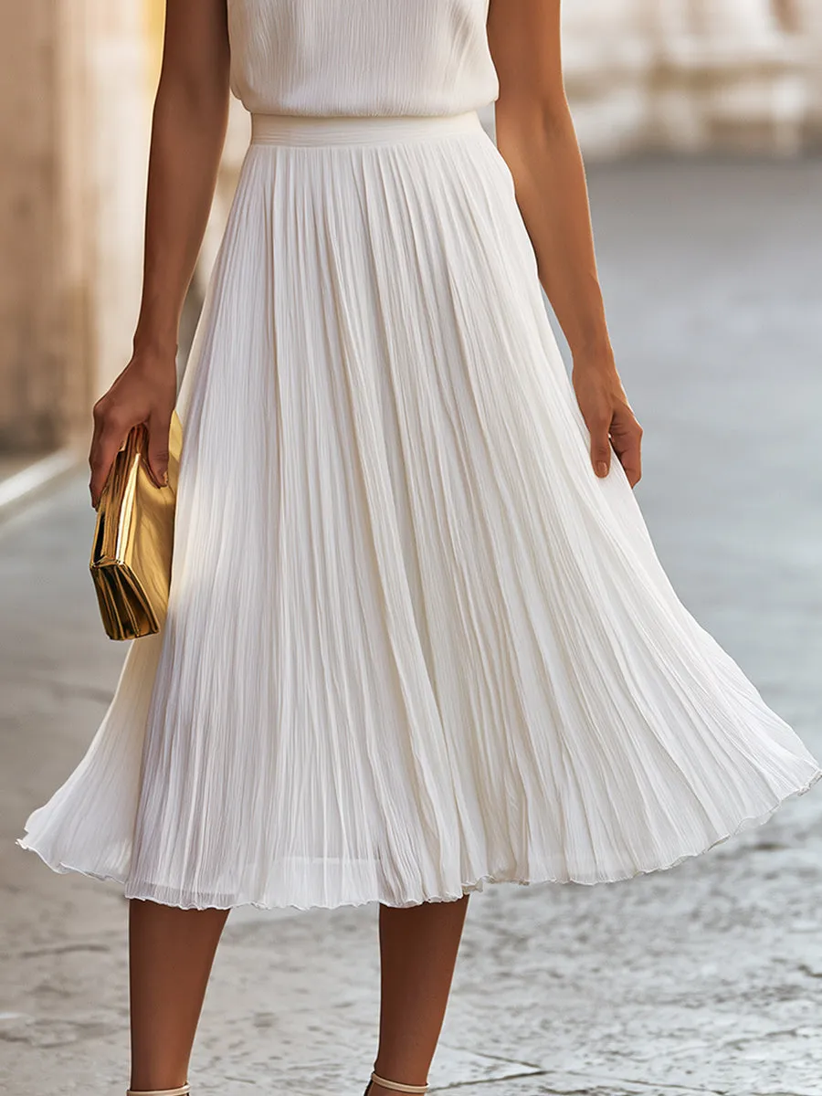 Sleeveless Pleated Chiffon Flowy A-Line Skirt Midi Dress sold by Mooyius product image thumbnail 3