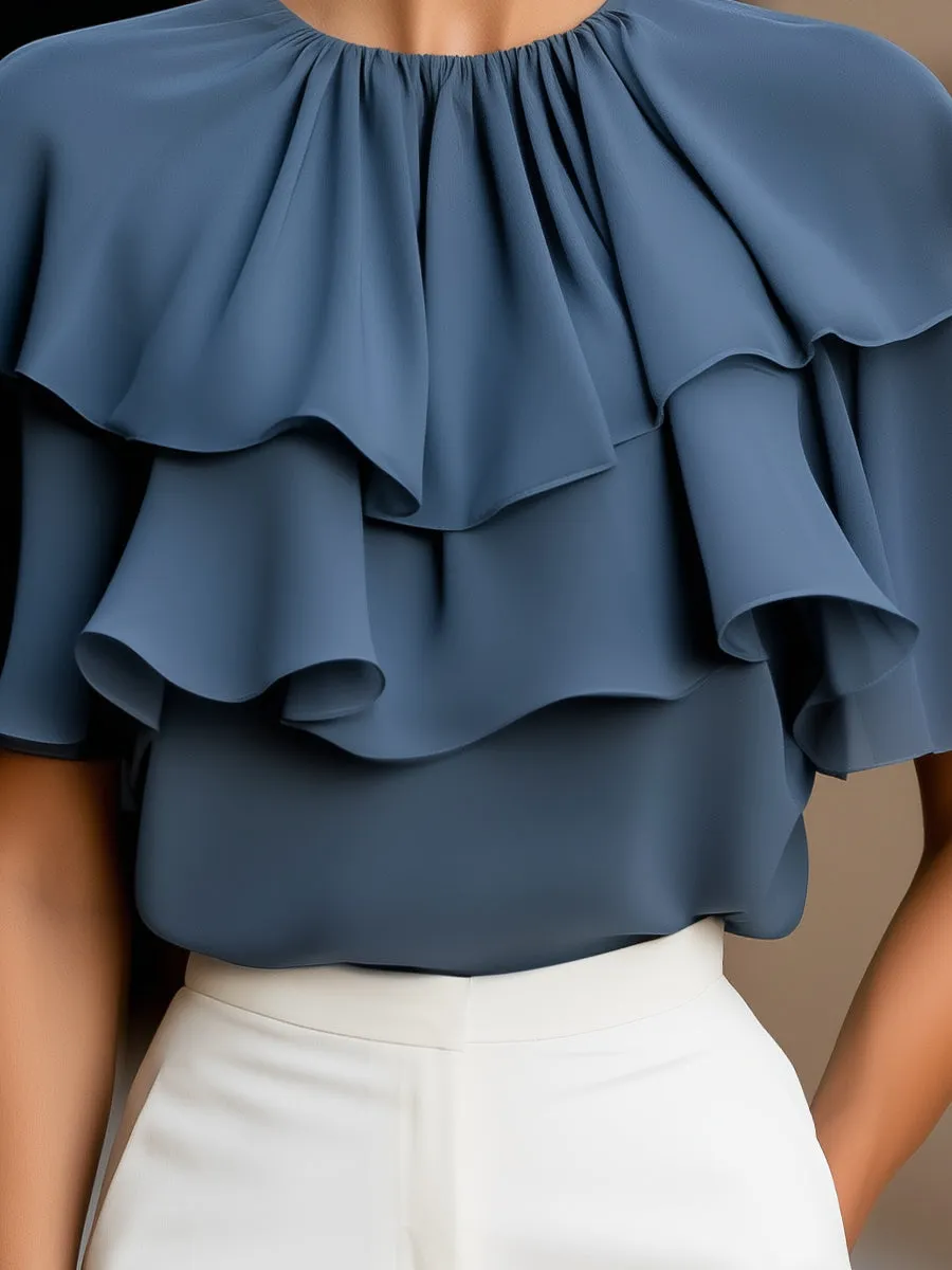 Tiered Ruffle Cape Sleeve Chiffon Blouse sold by Mooyius product image thumbnail 4