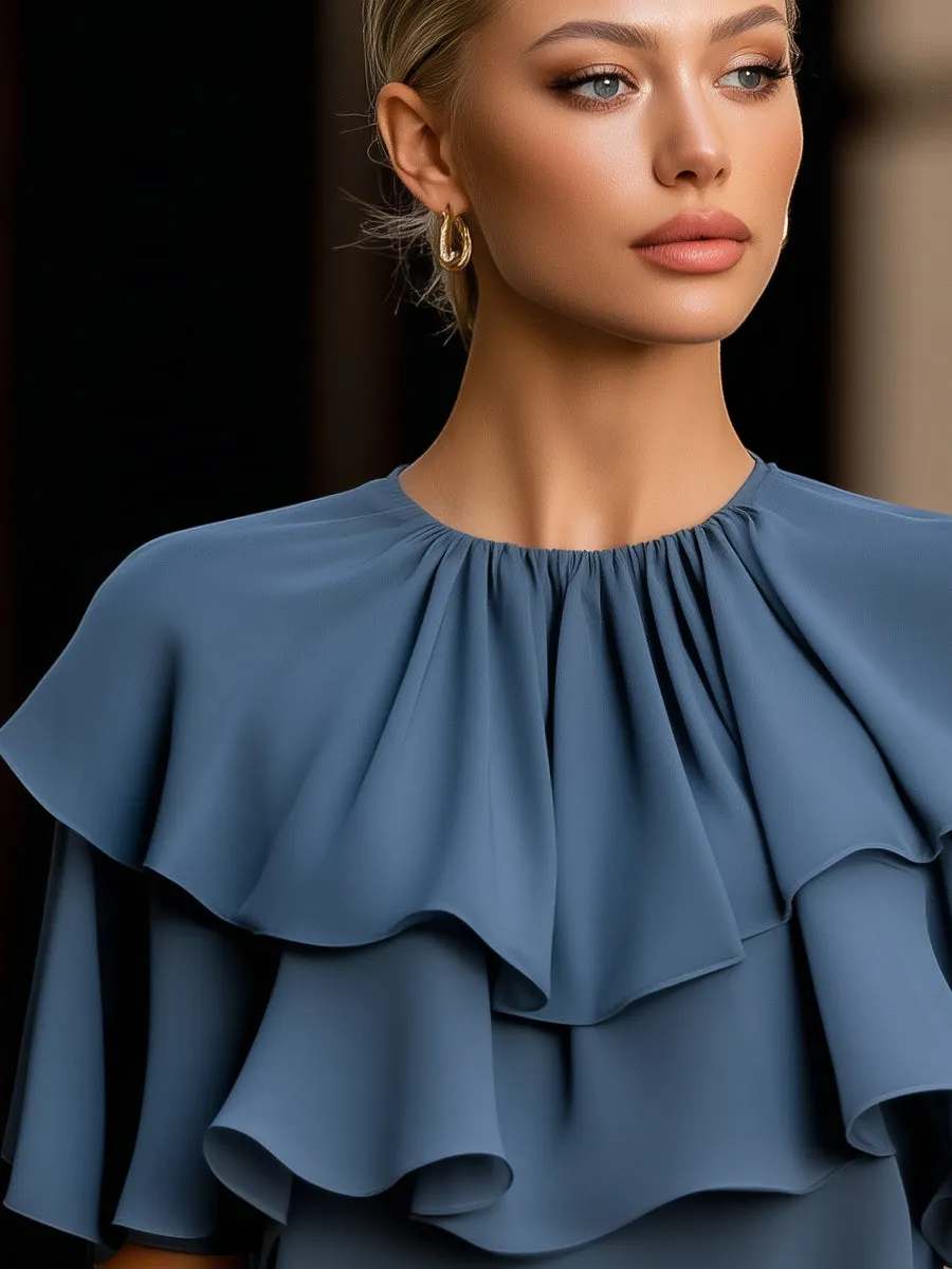 Tiered Ruffle Cape Sleeve Chiffon Blouse sold by Mooyius product image thumbnail 3