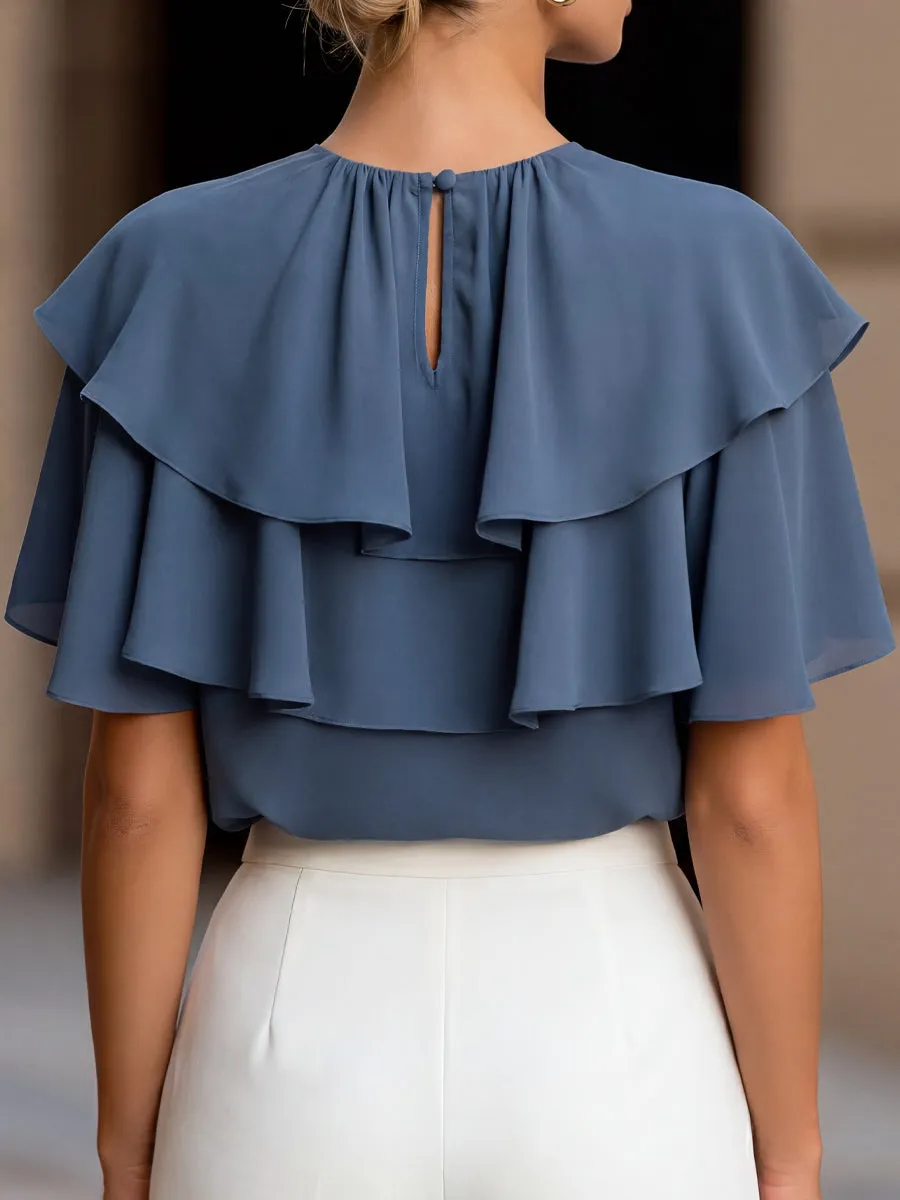 Tiered Ruffle Cape Sleeve Chiffon Blouse sold by Mooyius product image thumbnail 5