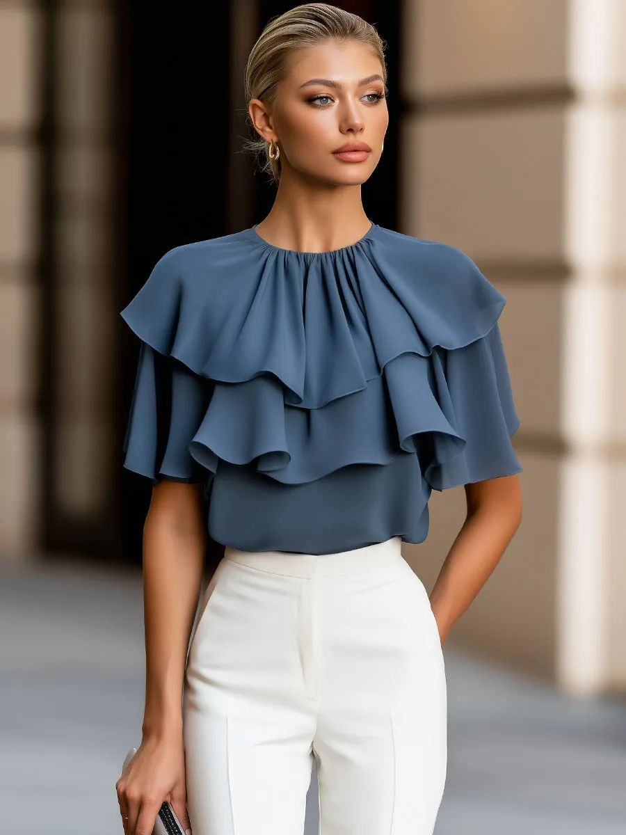 Tiered Ruffle Cape Sleeve Chiffon Blouse sold by Mooyius product image thumbnail 2