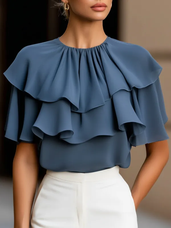 Tiered Ruffle Cape Sleeve Chiffon Blouse made by Mooyius