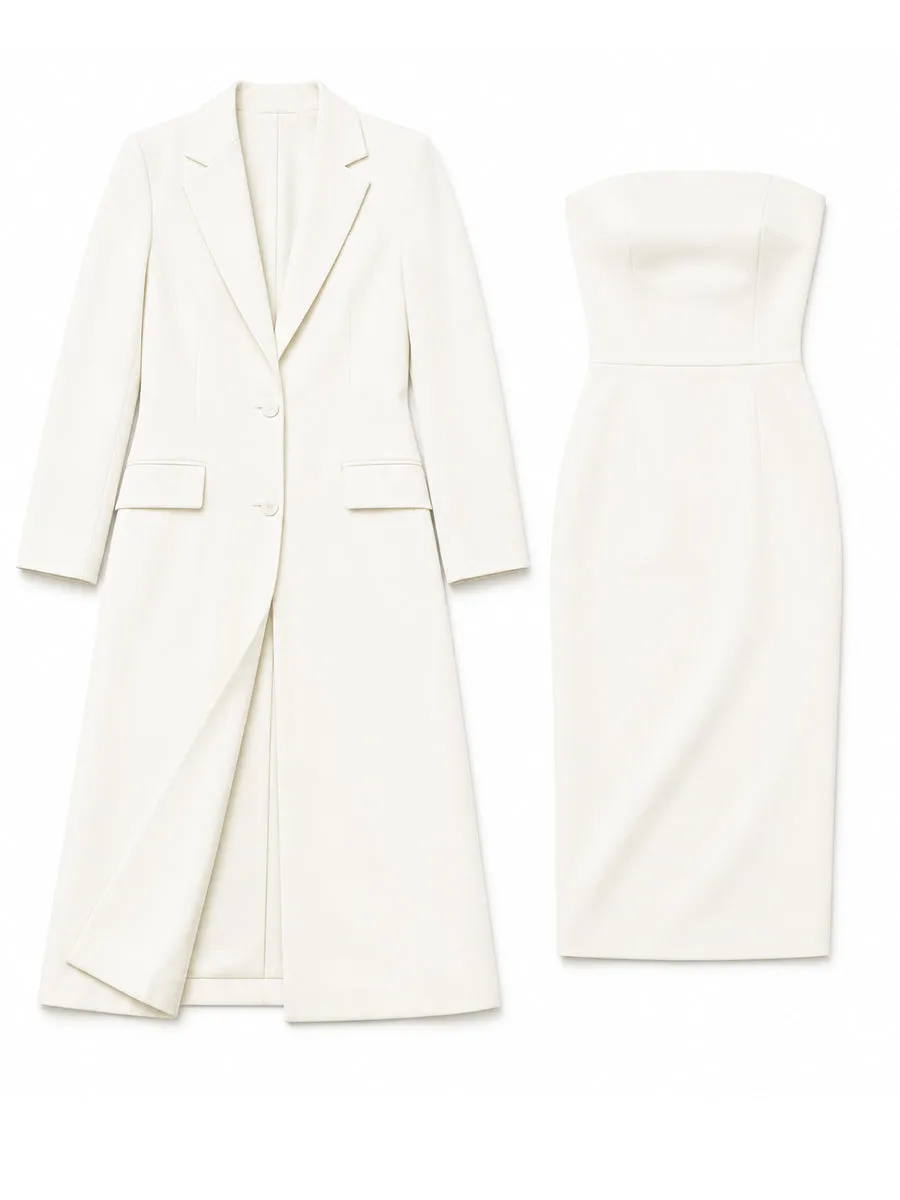 Notched Lapel Long Blazer & Strapless Tube Bodycon Midi Dress Two-Piece Set sold by Mooyius product image thumbnail 2