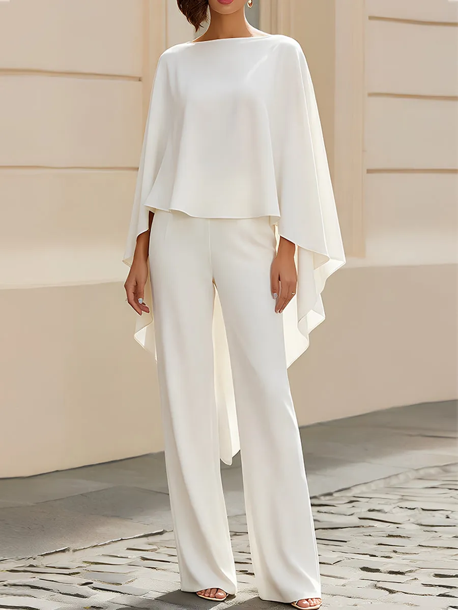 Boat Neck Cape Sleeve Cropped Blouse & High Waist Wide Leg Pants Two-Piece Set sold by Mooyius