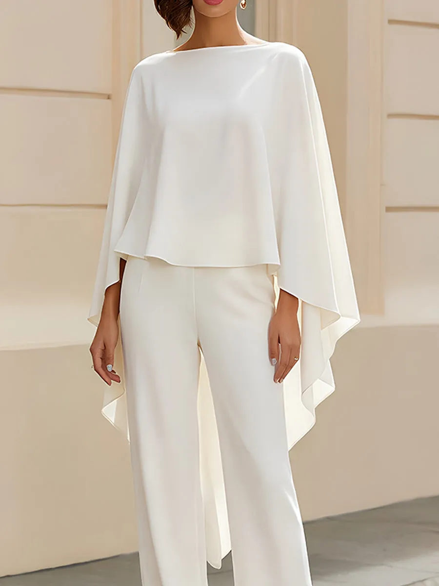Boat Neck Cape Sleeve Cropped Blouse & High Waist Wide Leg Pants Two-Piece Set sold by Mooyius product image thumbnail 3