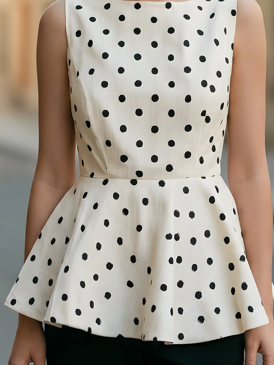 Polka Dot Sleeveless Boat Neck Peplum Top sold by Mooyius product image thumbnail 3