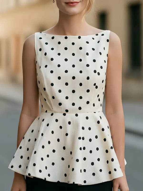 Polka Dot Sleeveless Boat Neck Peplum Top made by Mooyius