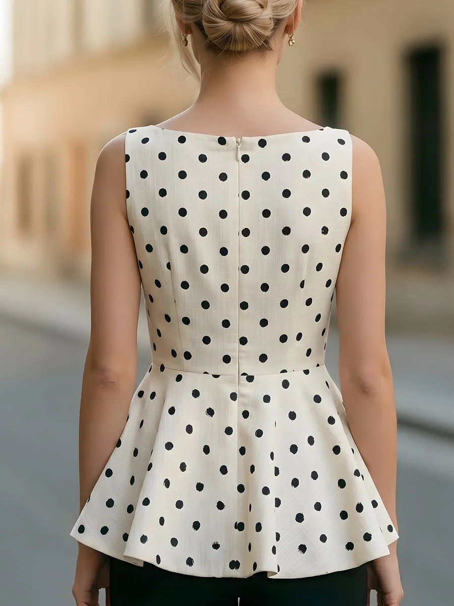 Polka Dot Sleeveless Boat Neck Peplum Top sold by Mooyius product image thumbnail 4