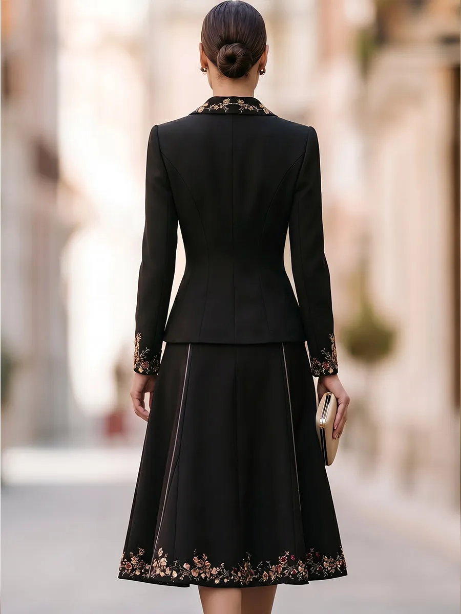 Embroidered Floral Peplum Blazer & A-Line Skirt Two-Piece Suit sold by Mooyius product image thumbnail 5