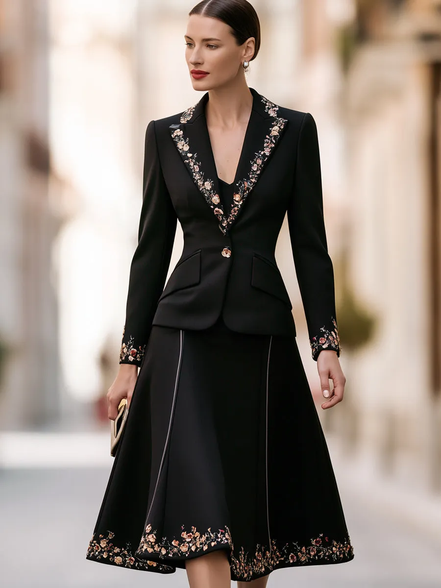Embroidered Floral Peplum Blazer & A-Line Skirt Two-Piece Suit sold by Mooyius product image thumbnail 2