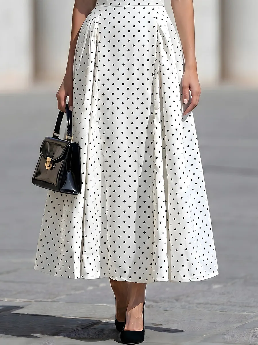 Sleeveless Boat Neck Polka Dot Fit-and-Flare Midi Dress sold by Mooyius product image thumbnail 3