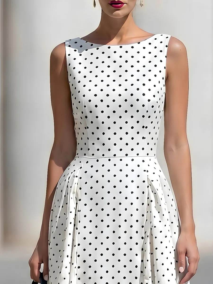 Sleeveless Boat Neck Polka Dot Fit-and-Flare Midi Dress sold by Mooyius product image thumbnail 2
