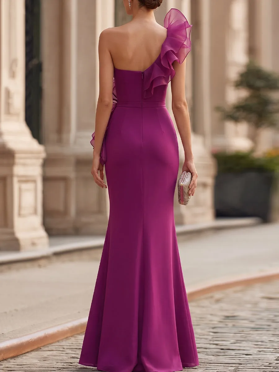 Elegant Magenta Organza Ruffle Bodycon Mermaid Dress sold by Mooyius product image thumbnail 5