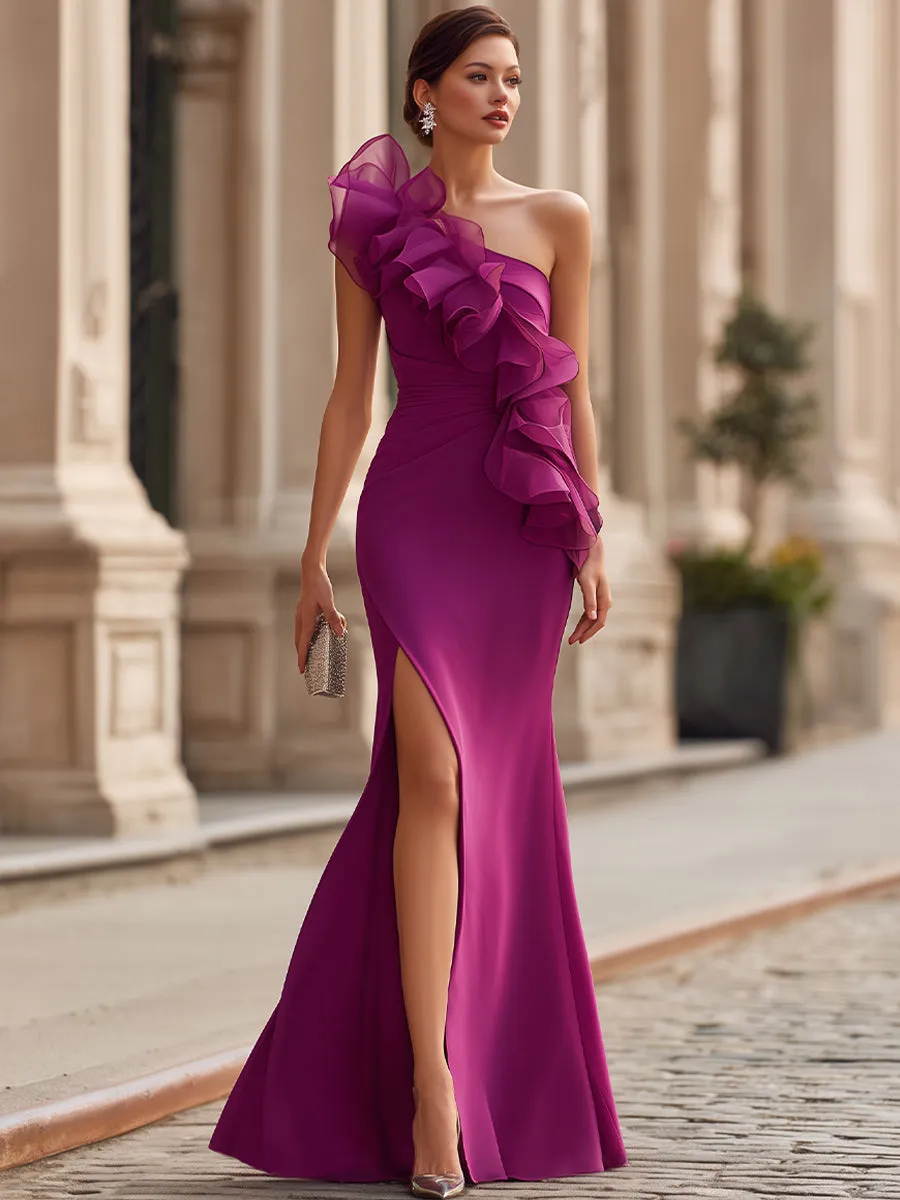 Elegant Magenta Organza Ruffle Bodycon Mermaid Dress sold by Mooyius product image thumbnail 2