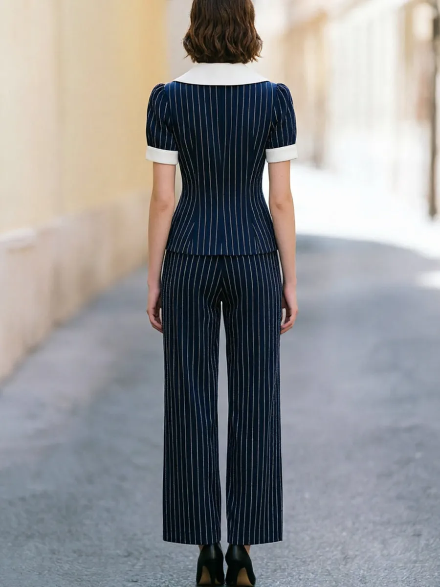 Navy Blue Pinstripe Two-Piece Suit sold by Mooyius product image thumbnail 4