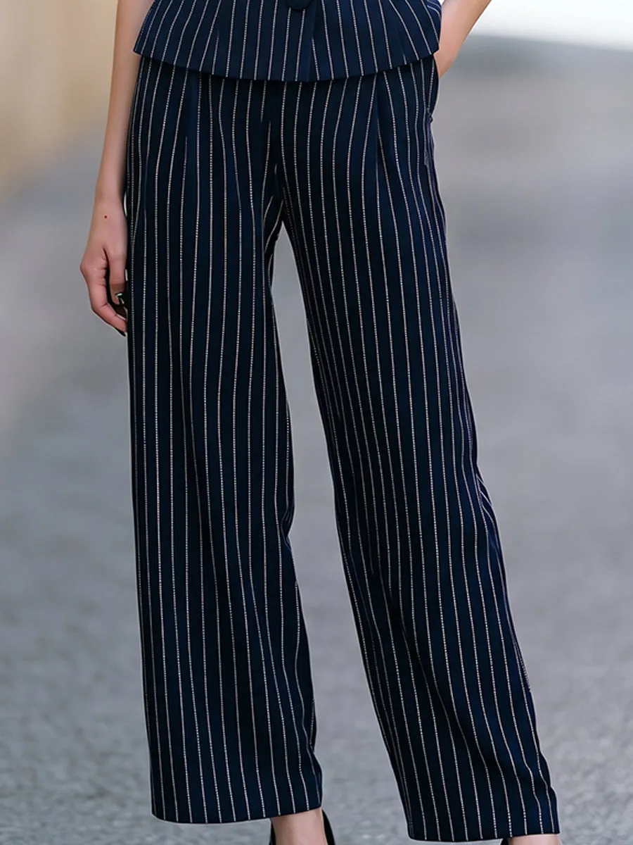 Navy Blue Pinstripe Two-Piece Suit sold by Mooyius product image thumbnail 3