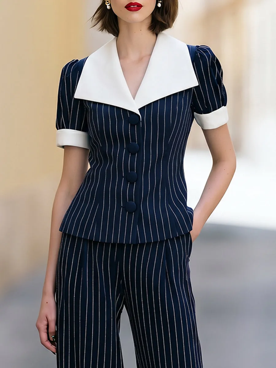 Navy Blue Pinstripe Two-Piece Suit sold by Mooyius product image thumbnail 2