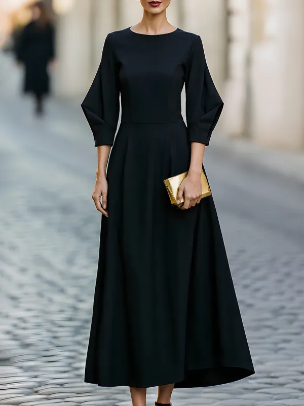 Structured Long Sleeve A-Line Flared Hem Midi Dress made by Mooyius