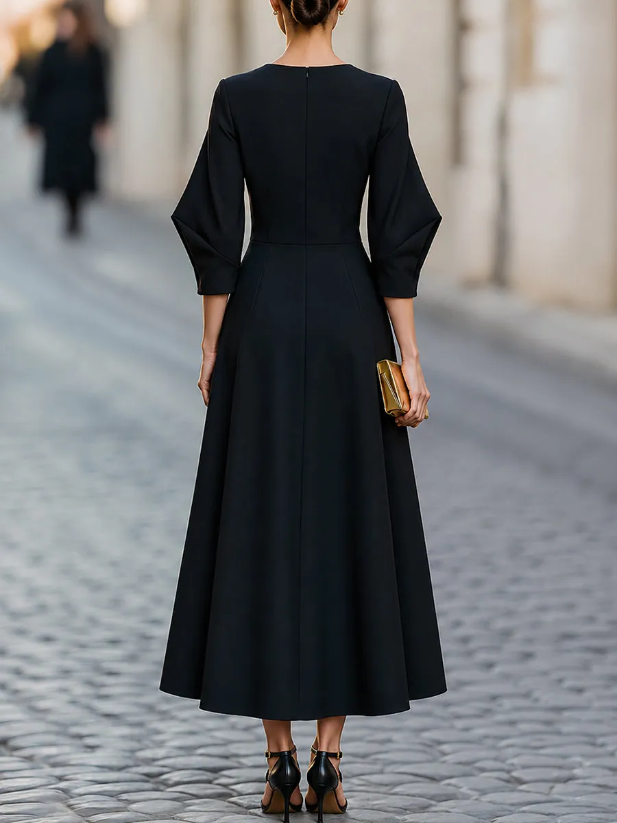 Structured Long Sleeve A-Line Flared Hem Midi Dress sold by Mooyius product image thumbnail 4