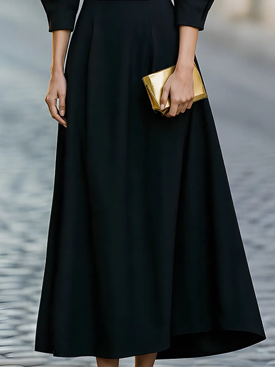 Structured Long Sleeve A-Line Flared Hem Midi Dress sold by Mooyius product image thumbnail 3