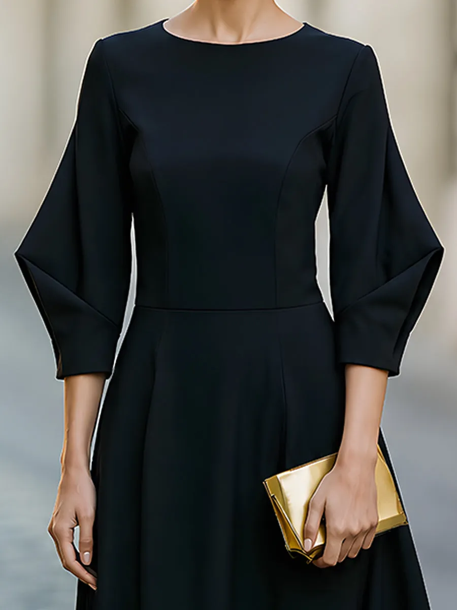 Structured Long Sleeve A-Line Flared Hem Midi Dress sold by Mooyius product image thumbnail 2