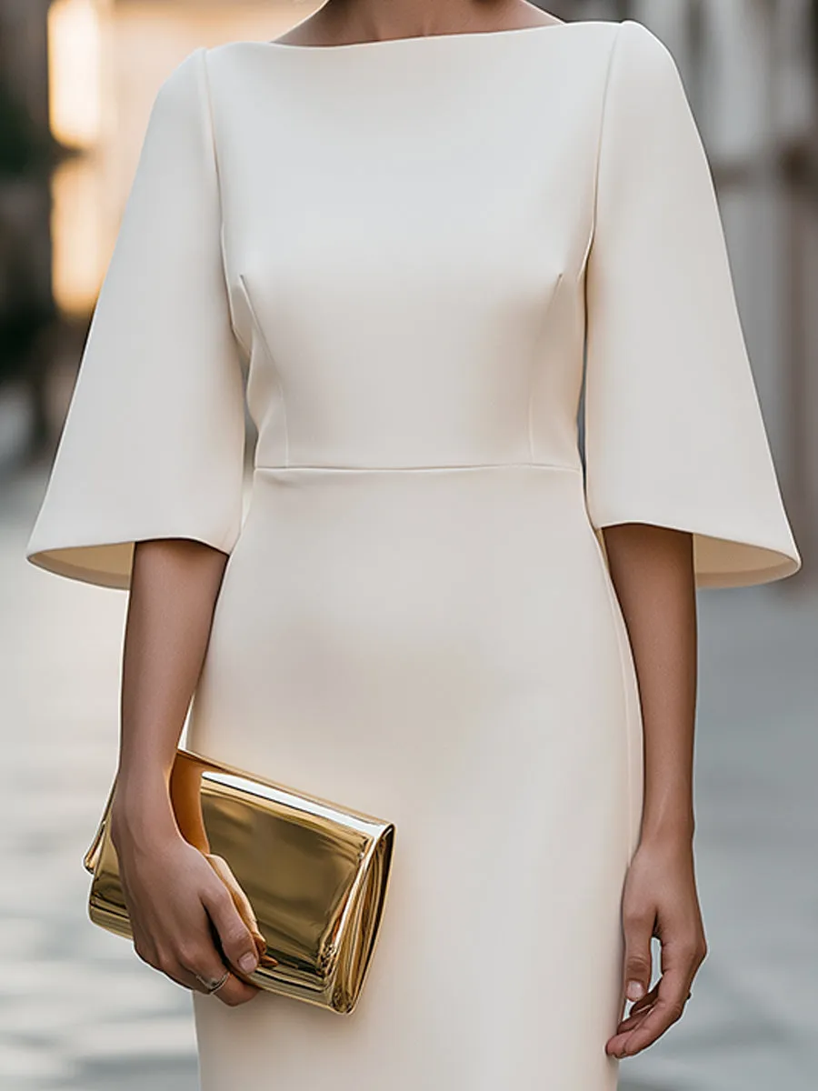 Elegant Boat Neck Midi Dress With Flared Bell Sleeves sold by Mooyius product image thumbnail 2
