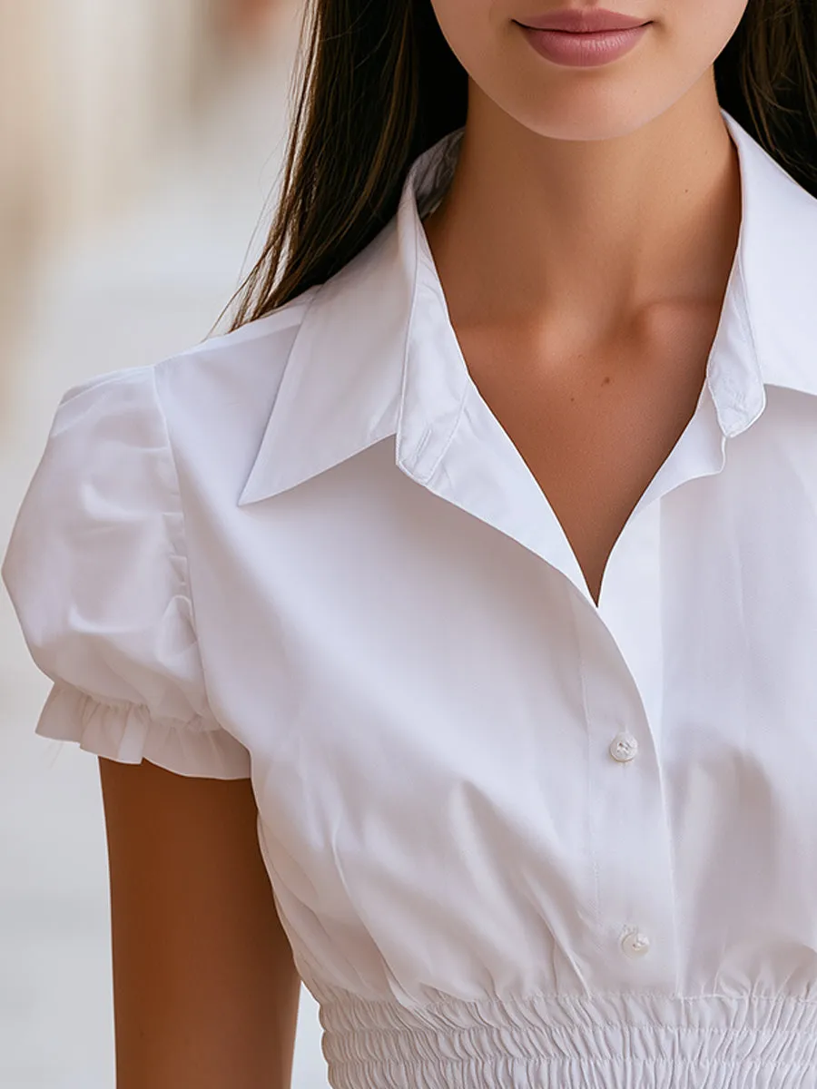 Puffed Sleeve Smocked Waist Peplum Blouse sold by Mooyius product image thumbnail 2