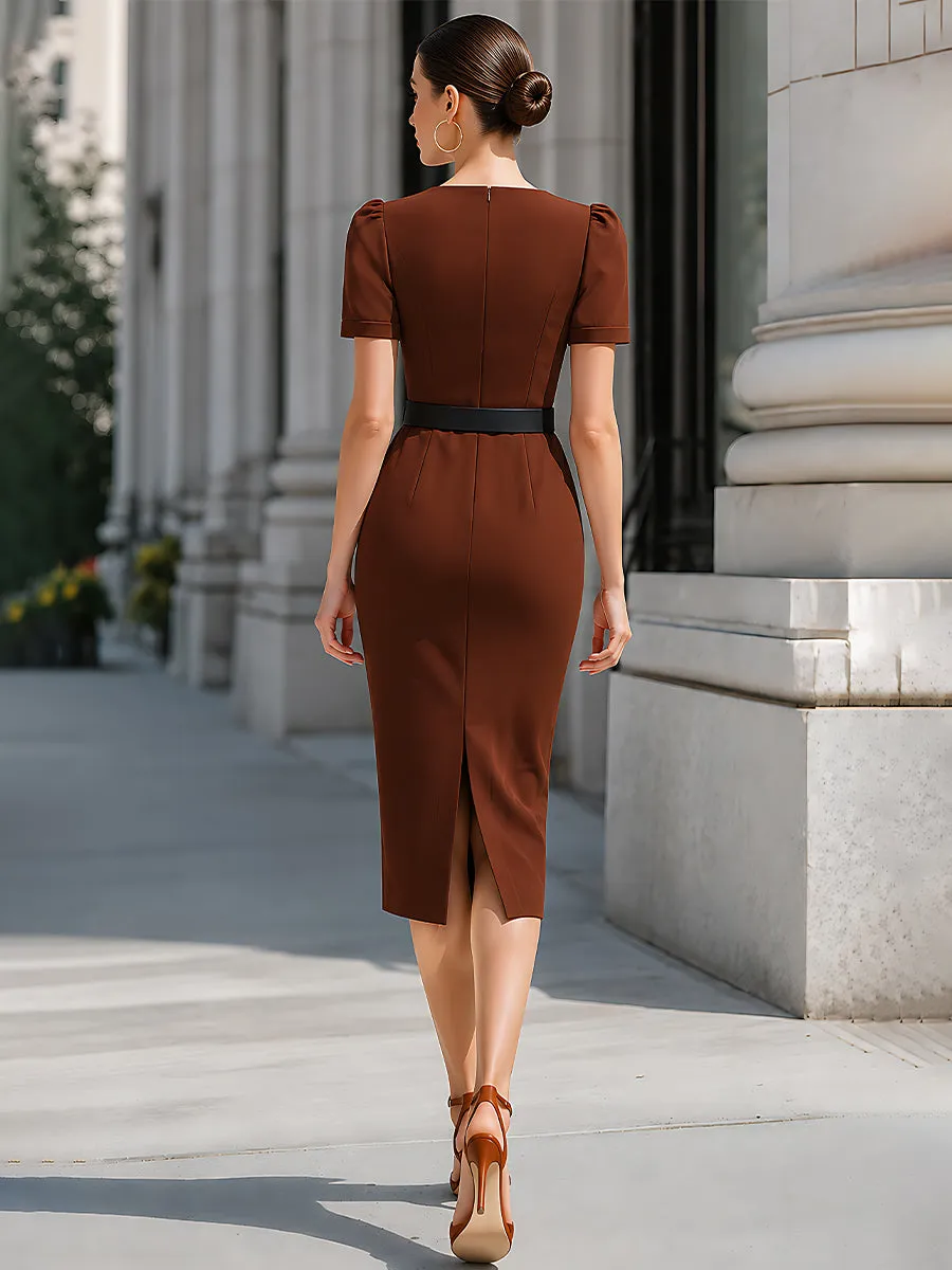 Square-Neck Belted Button-Front Midi Dress sold by Mooyius product image thumbnail 5