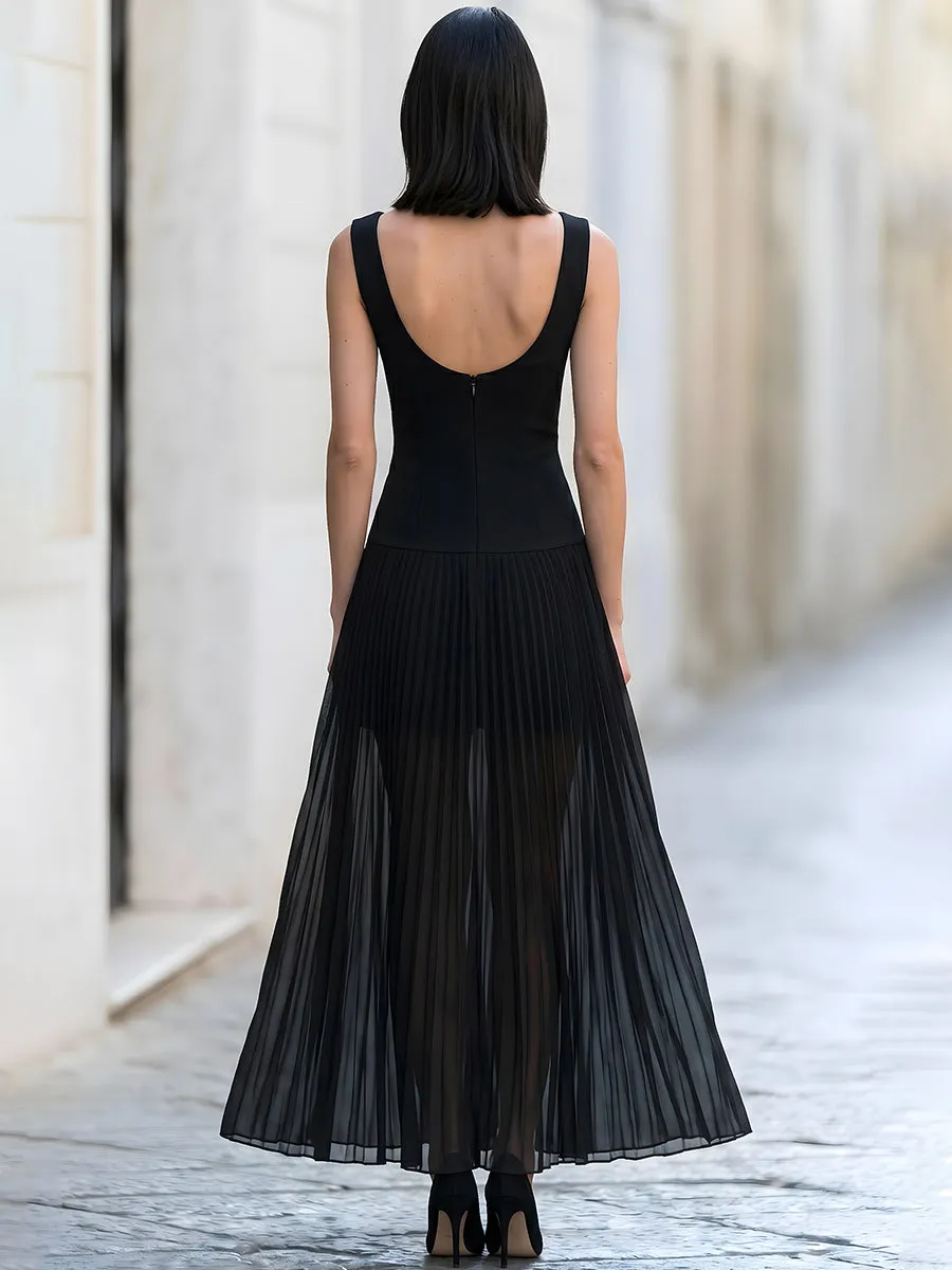 Sleeveless Boat Neck Pleated Tulle Maxi Dress sold by Mooyius product image thumbnail 4