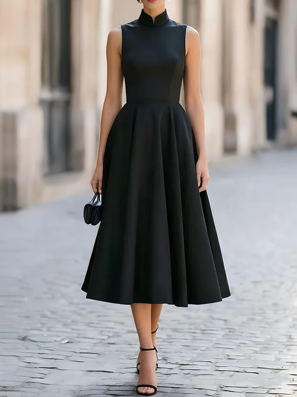 Mandarin Collar Sleeveless Fit & Flare Midi Dress made by Something Navy