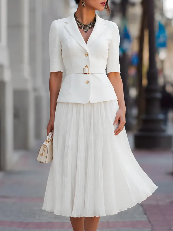 Blazer And Pleated Midi Skirt Set made by Mooyius