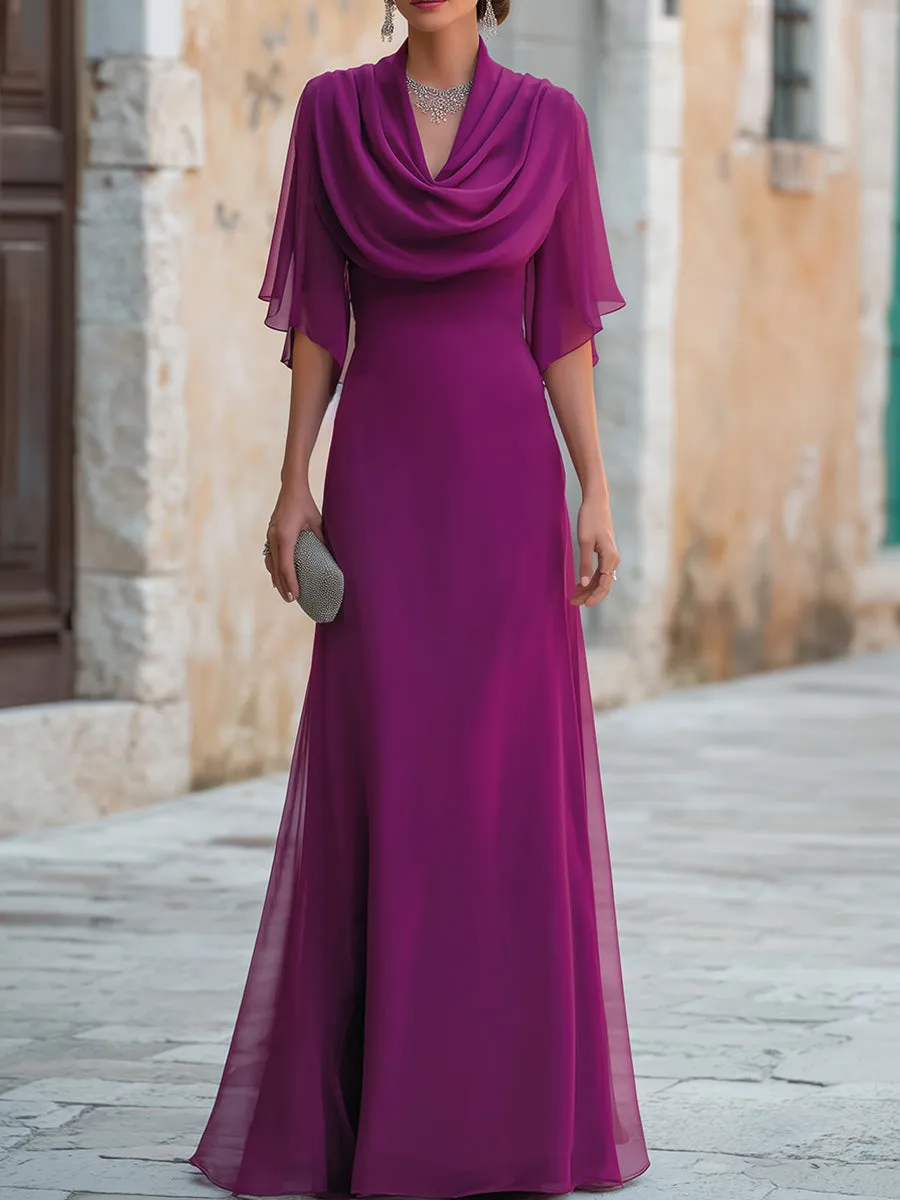 Chiffon Capelet Sleeve Fitted Full Length Evening Gown sold by Mooyius