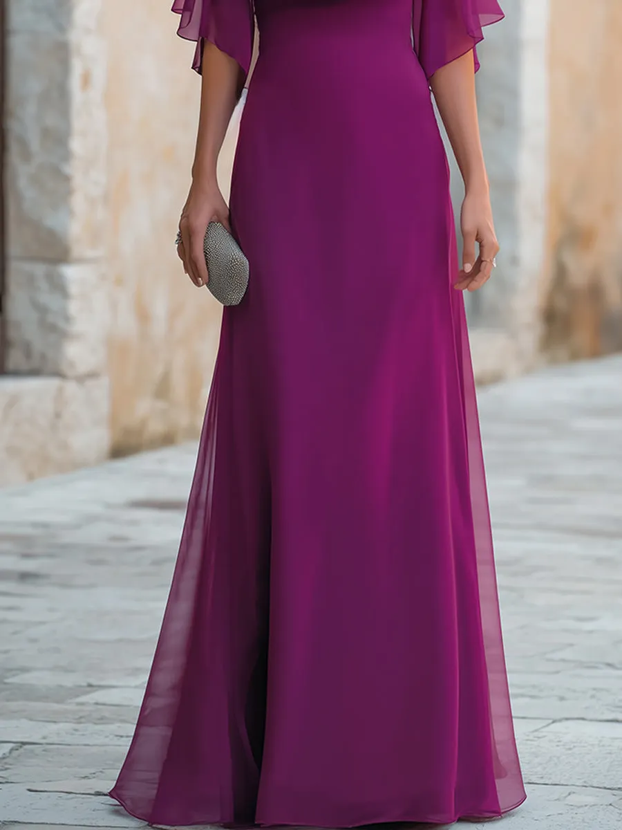 Chiffon Capelet Sleeve Fitted Full Length Evening Gown sold by Mooyius product image thumbnail 3