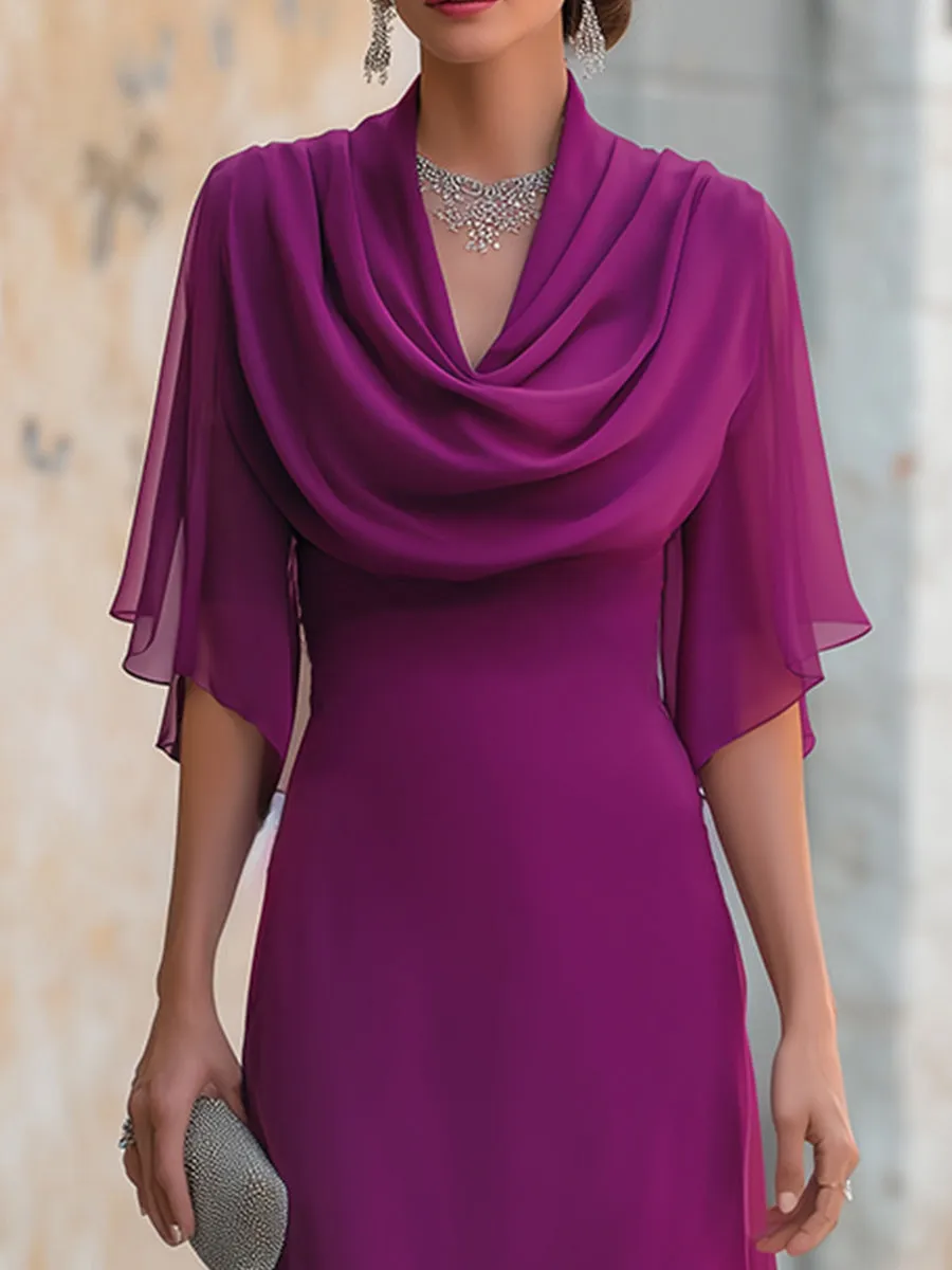 Chiffon Capelet Sleeve Fitted Full Length Evening Gown sold by Mooyius product image thumbnail 2